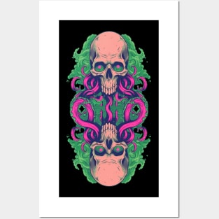 Double Skull Tentacles Octopus Posters and Art